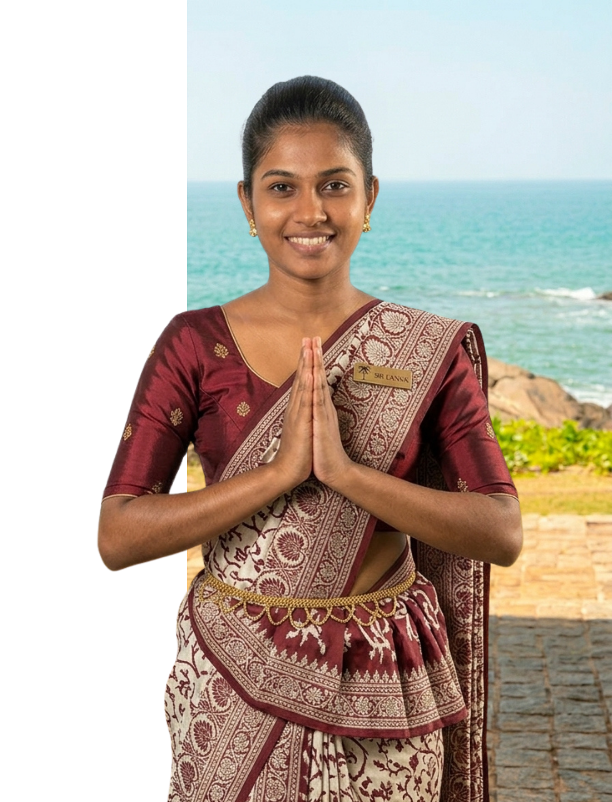 Friendly Sri Lankan host in traditional white attire